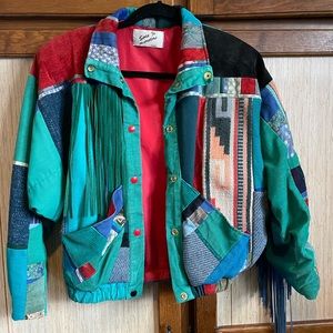 Santa Fe recreations 80s Aztec fringe southwest jacket unisex. RARE/vintage